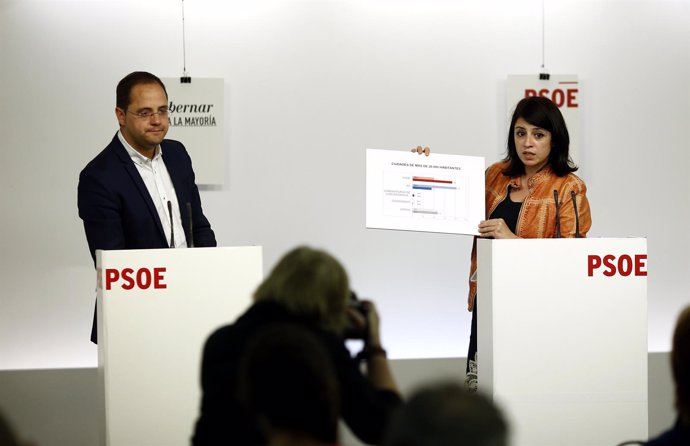 César Luena y Adriana Lastra en la sede del PSOE