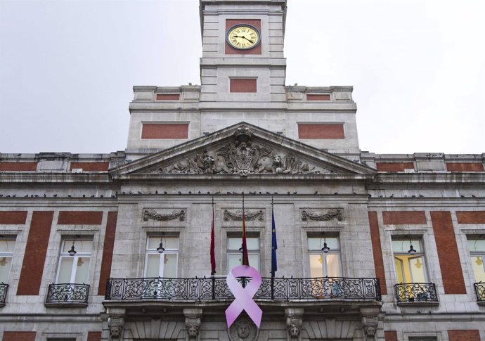 Sede de la Comunidad de Madrid con el lazo roza