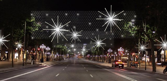 El alumbrado navideño de paseo de Gràcia se inspira en la forma de una estrella