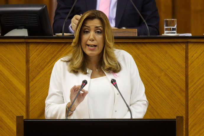 La presidenta de la Junta de Andalucía, Susana Díaz, durante el discurso