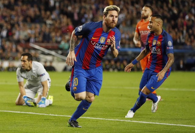 Lionel Messi celebra el 'hat-trick' ante el Manchester City