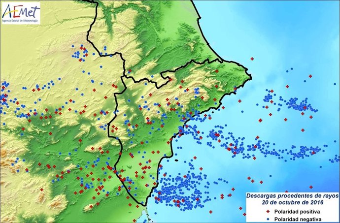 Rayos registrados en la Comunitat, la mayoría en la provincia de Alicante 