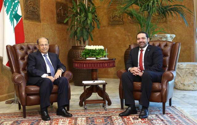 El presidente de Líbano con Saad Hariri