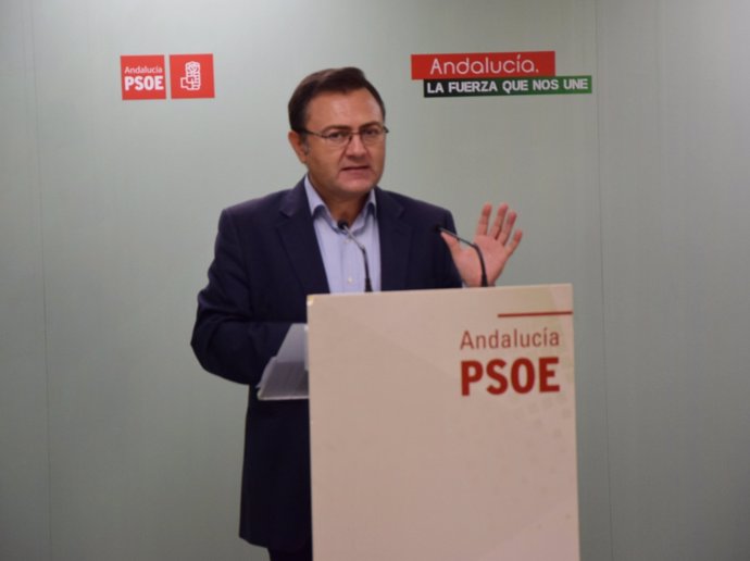 El secretario general del PSOE de Málaga, Miguel Ángel Heredia, en rueda 