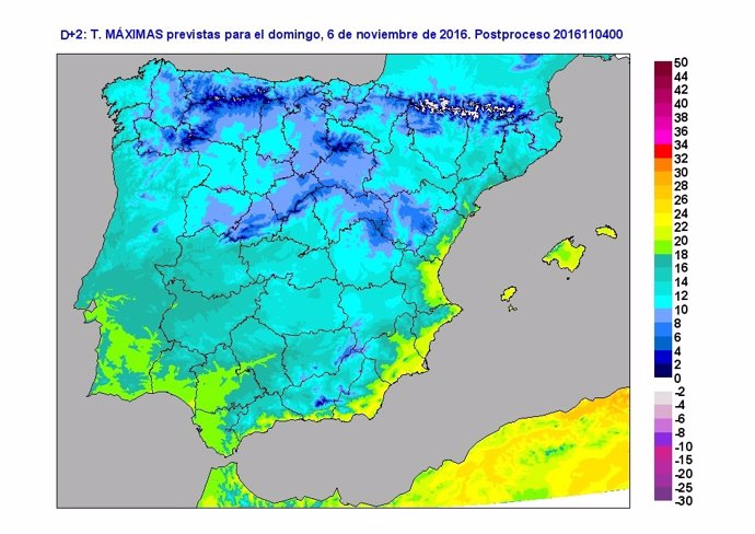 Temperaturas previstas para el domingo 6 de noviembre en España