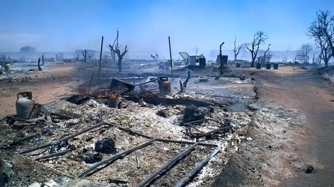 Asentamiento de Lepe afectado por un incendio.