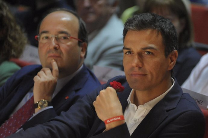 Miquel Iceta y Pedro Sánchez en un mitin