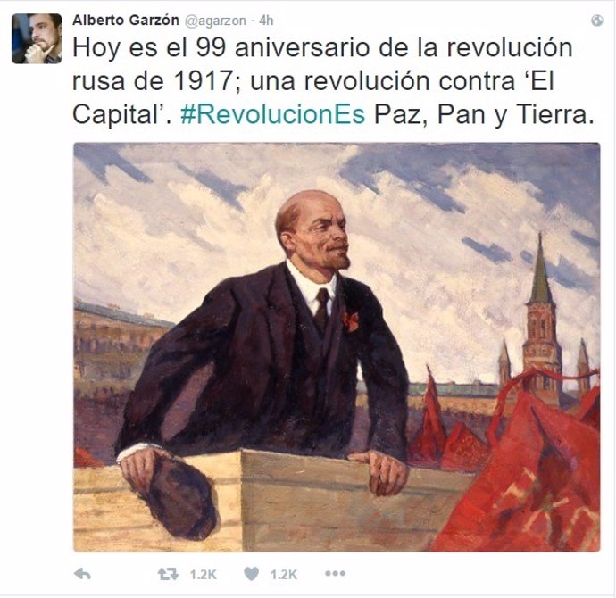 Tuit de Alberto Garzón de la revolución rusa y Lenin