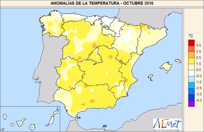 Temperaturas octubre 2016 en España