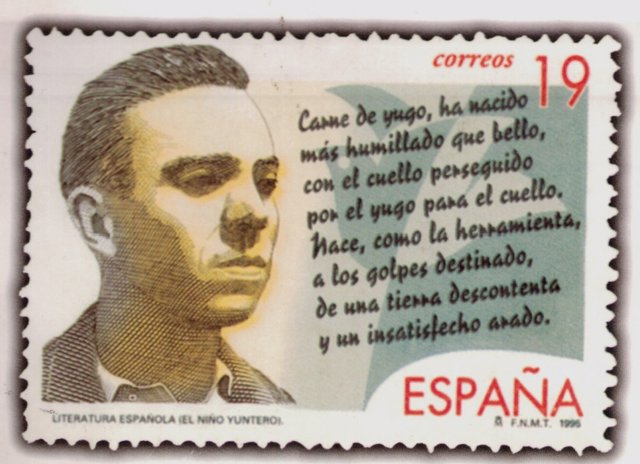 Sello de Correos de 1995 conmemorativo de Miguel Hernández