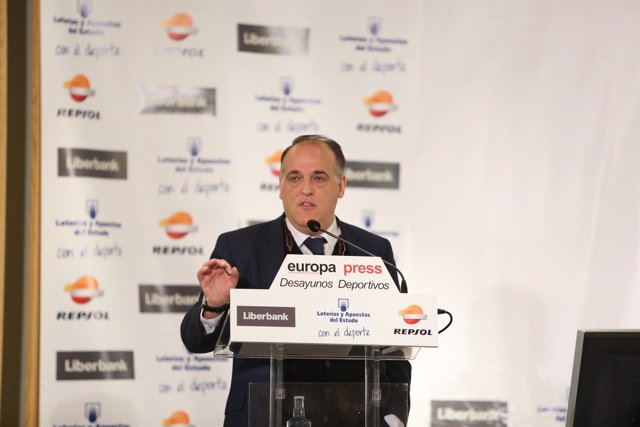 Javier Tebas, presidente de Laliga en un desayuno con Europa Press