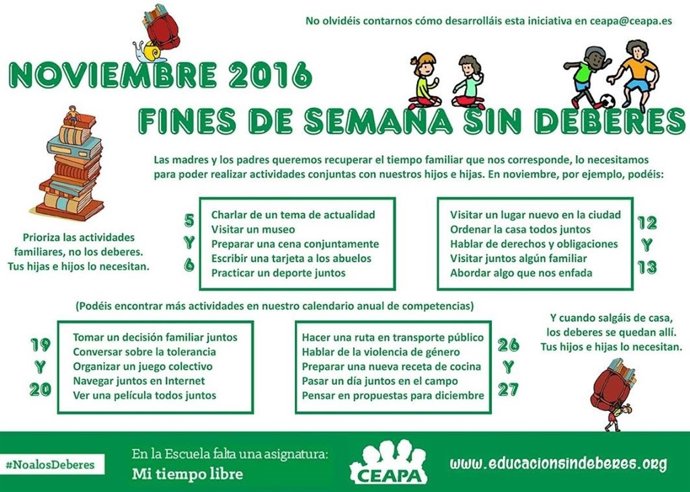 Cartel FAPA Cantabria sobre los deberes 