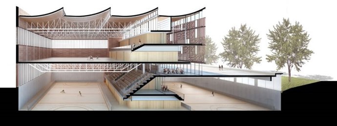 El nuevo polideportivo de la Sagrera contará con pistas en tres niveles.