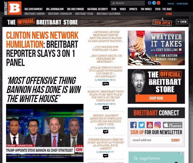 Portada del medio conservador estadounidense Breitbart