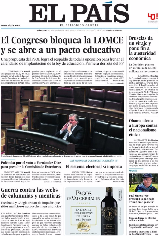 Portada de El País