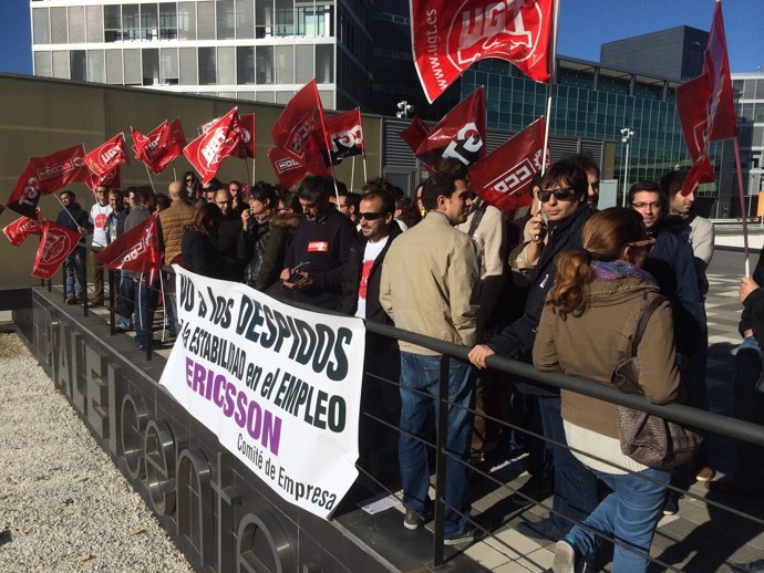 Manifestación de trabajadores de Ericsson en Málaga.