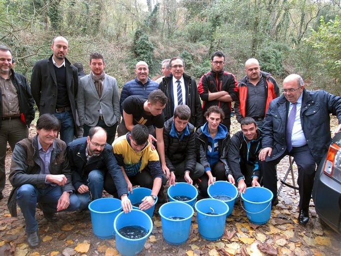 Suelta de salmones en el Besaya 