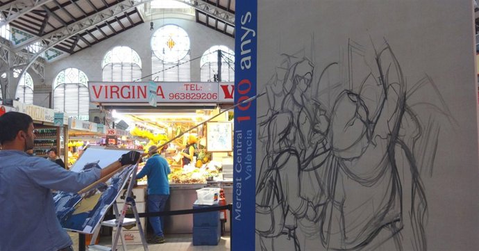 Lusi Lonjedo inicia su macropintura sobre el Mercado Central 