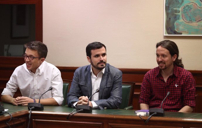 Errejón, Garzón y Pablo Iglesias en el Congreso