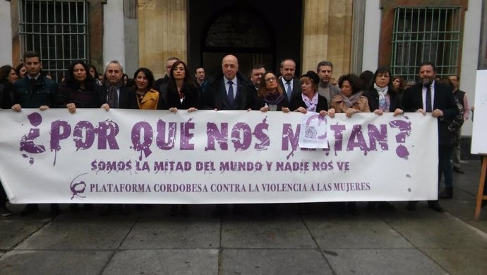 Ruiz (centro), encabeza la concentración en repulsa de la violencia machista