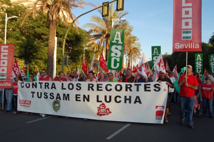 Manifestación de trabajadores de Tussam