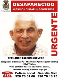 Continúa la búsqueda de Fernando Falcón, el hombre desaparecido hace 14 días en Agüimes