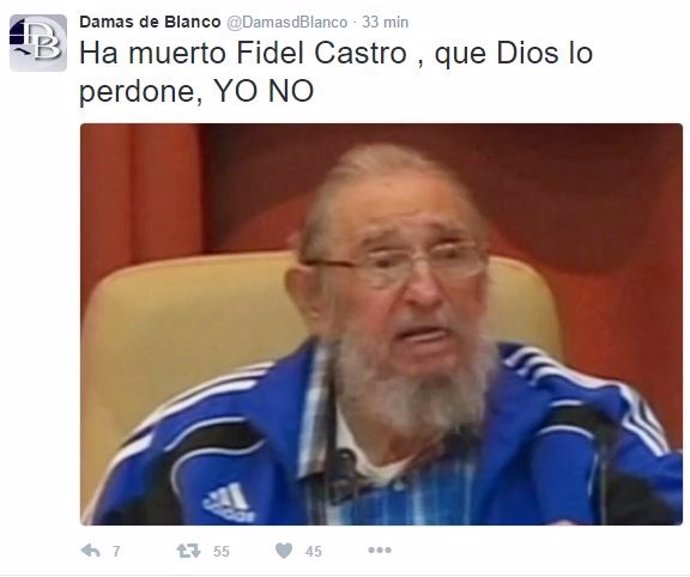 Mensaje de las Damas de Blanco en Twitter tras la muerte de Fidel Castro