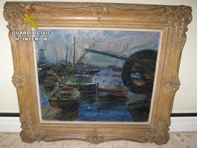 El cuadro 'Barca de pescadores atracada en el puerto' recuperado