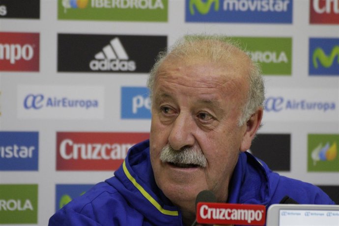 Vicente del Bosque en rueda de prensa en la ciudad deportiva de Las Rozas