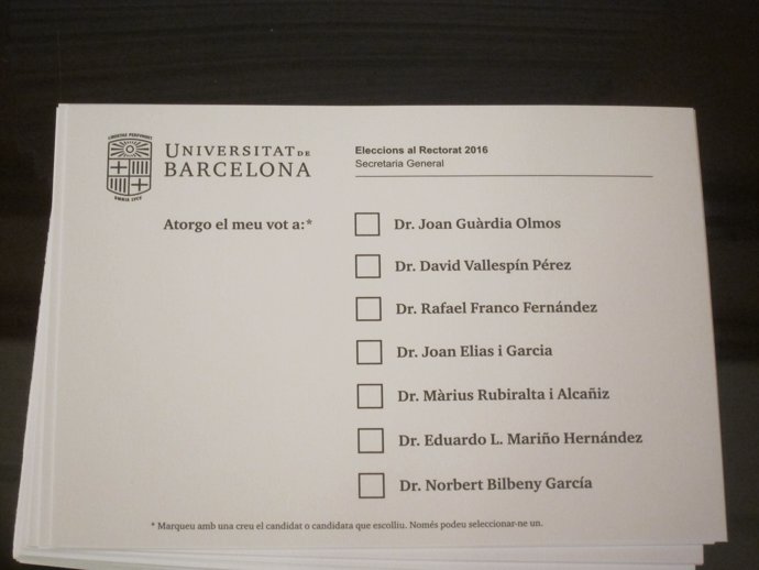Papeletas de los candidatos de las elecciones de la UB