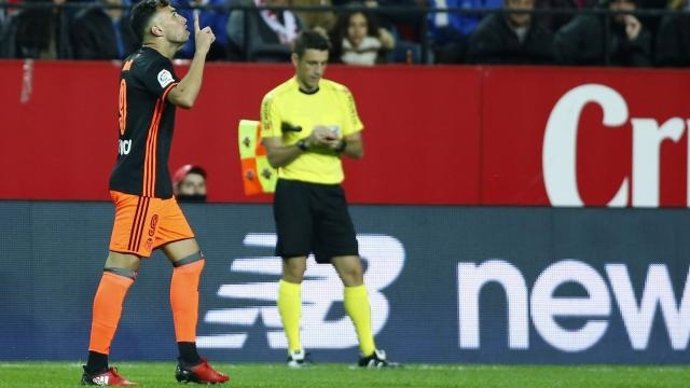 Munir celebra un gol del Valencia