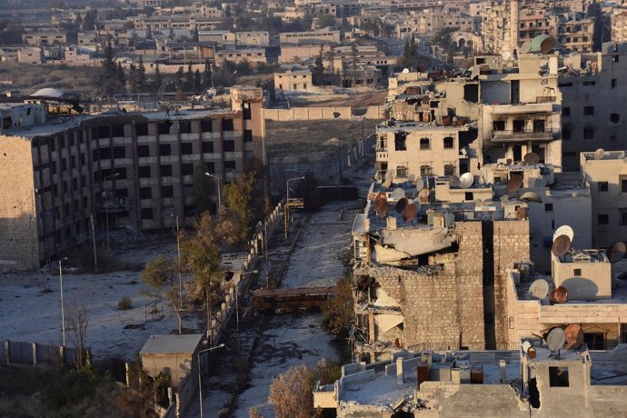 Vista general de un barrio de Alepo recuperado por el régimen