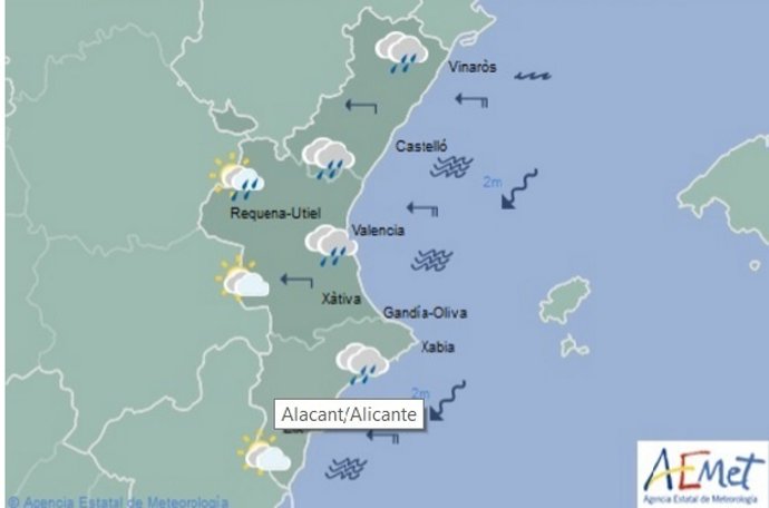 Predicción de lluvias en la Comunitat para este miércoles