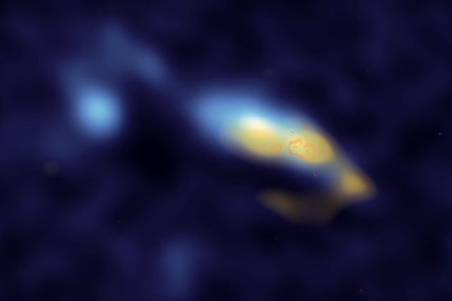 El polvo en la galaxia II Zw 40 mostrado en amarillo