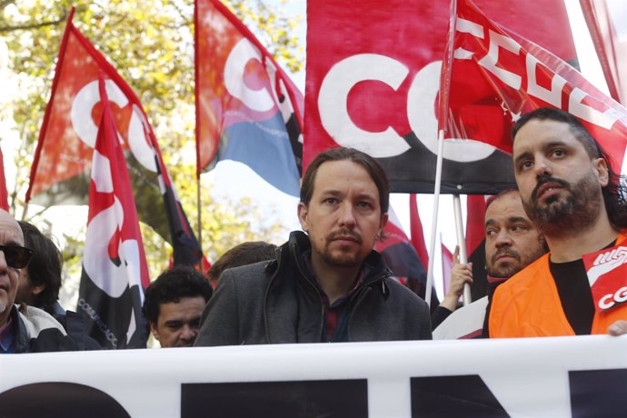 Pablo Iglesias en la manifestación por Contact Center