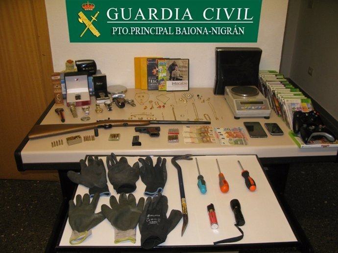 Material intervenido de robos en viviendas en la provincia de Pontevedra.