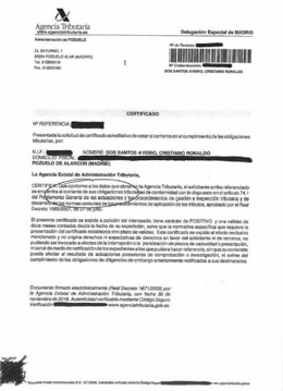 Documento de Hacienda sobre Cristiano Ronaldo