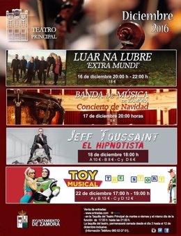 Cartel de la programación del Principal de Zamora para diciembre