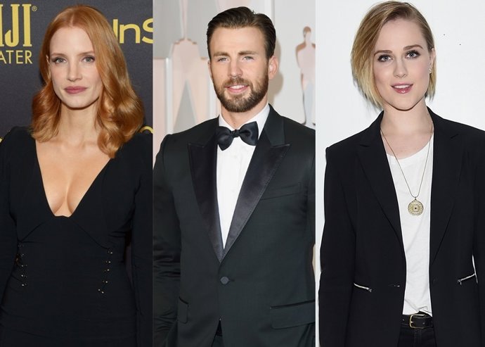 Jessica Chastain, Chris Evans y Evan Rachel Wood/ Getty