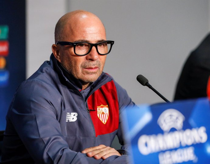El entrenador del Sevilla FC, Jorge Sampaoli, en rueda de prensa de Champions