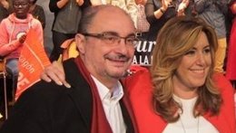 Javier Lambán y Susana Díaz en un acto electoral del PSOE en Zaragoza