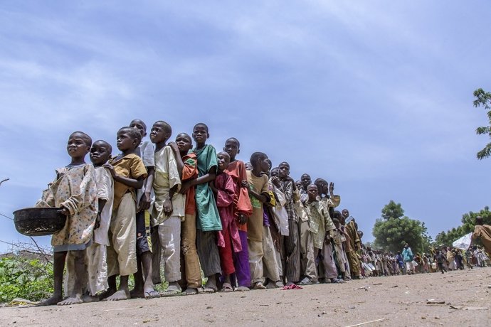 Niños en campo de desplazados de Banki, en Borno (Nigeria)
