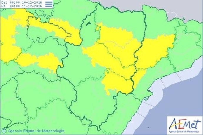 Alerta amarilla por nieblas este sábado en Aragón