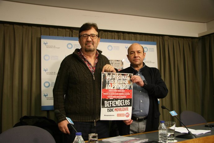 Julián Buey y Daniel Alastuey presentan las movilizaciones.