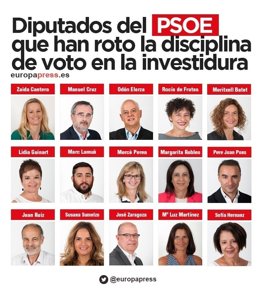 Los 15 diputados del PSOE que votaron no a Rajoy 