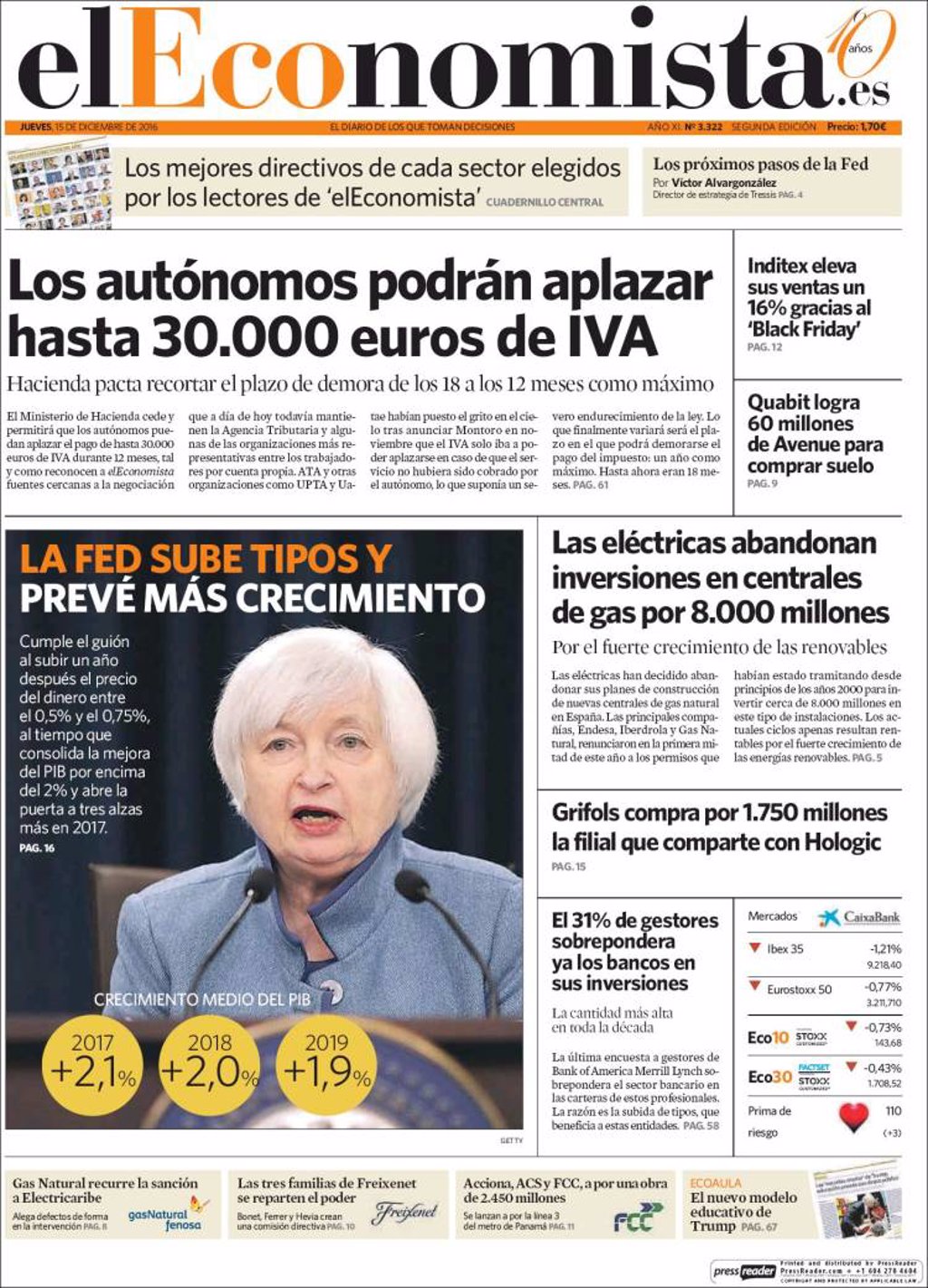 Las Portadas De Los Periódicos Económicos De Hoy Jueves 15 De Diciembre 5507