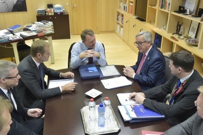 Donald Tusk, Lars Lokke Rasmussen y Jean-Claude Juncker