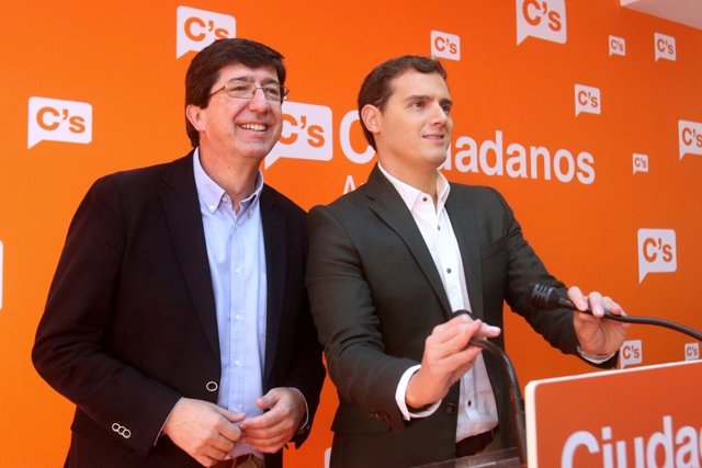 Juan Marín y Albert Rivera en rueda de prensa en la nueva sede de C's Andalucía