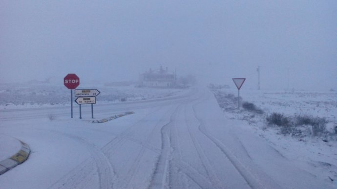 Carretera del Sabinar, Caravaca, nieve, carretera nevada