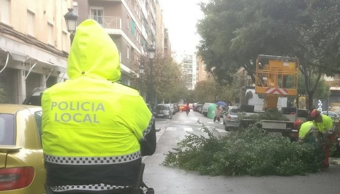 La Policía Local trabaja en la retirada de árboles en la vía